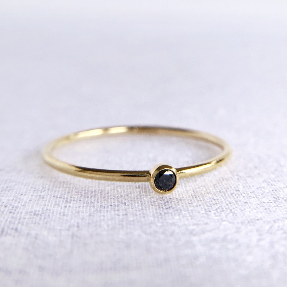 Black Cubic Zirconia - Gold Dainty Stacking Ring